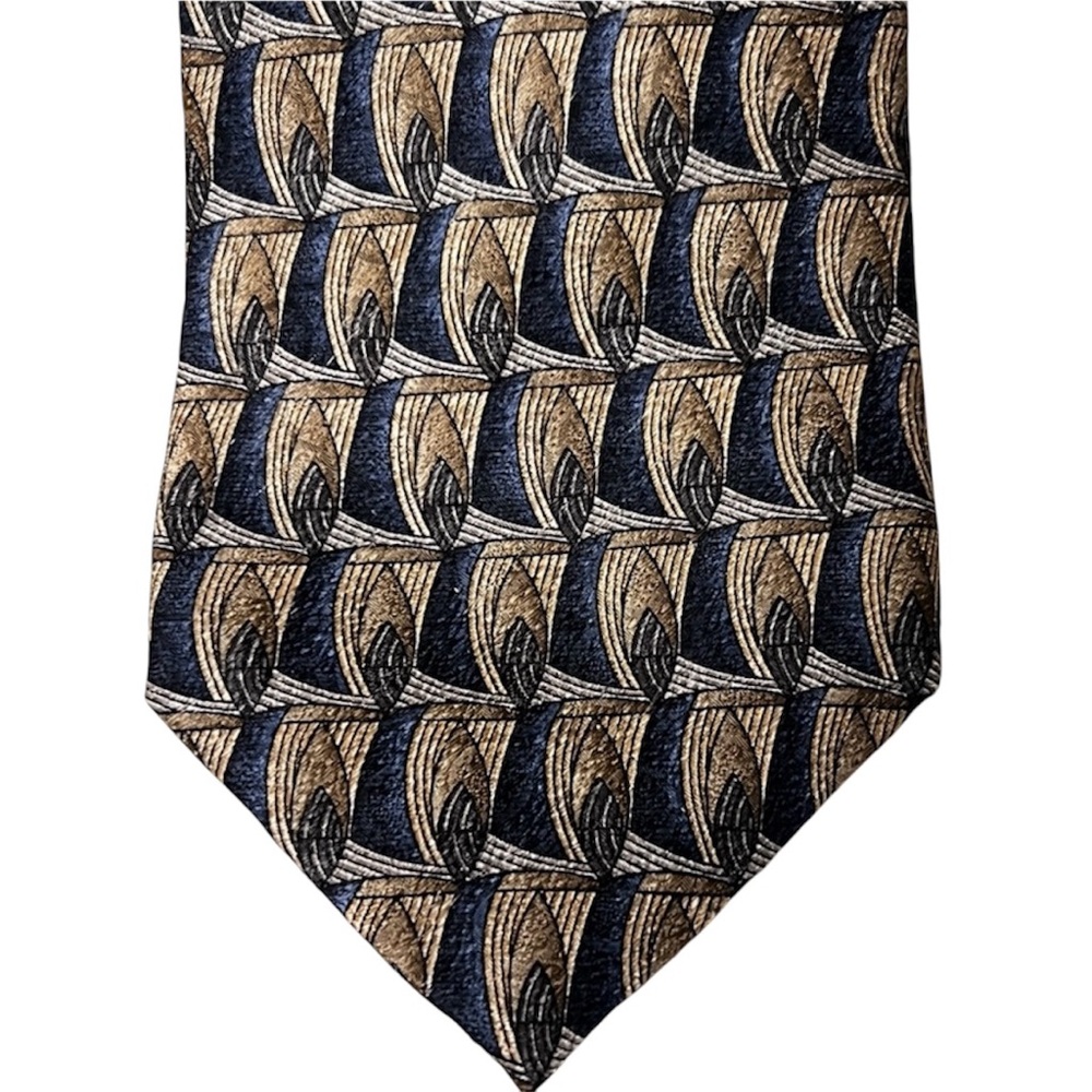 Pierre Cardin 100% Silk Necktie 4” x 61” Navy Blue Gold Business Formal Party